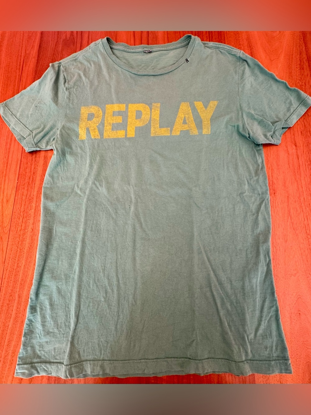 Replay Men’s Green Cotton Tee with Yellow Logo, Size S/M